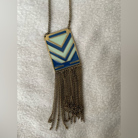 Blue and gold long fringe necklace NWT - Picture 1 of 7